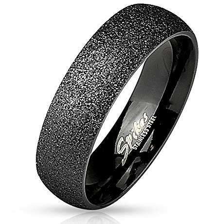 Bungsa 54 (17.2) Sandgestrahlter schwarzer Ring Edelstahl Frauen & Männer 49-70 (Herren Damen Fingerring Partnerringe Verlobungsringe Trauringe Damenring Edelstahlring Diamant Optik Glitter Glitzer