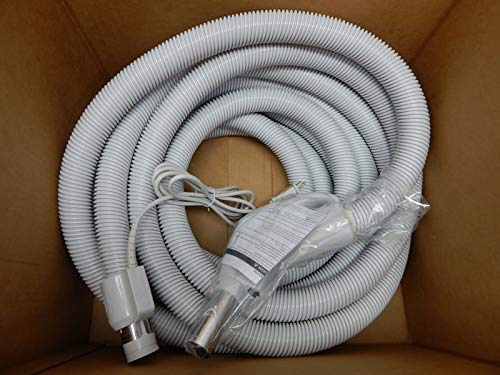 Plastiflex 35ft Electric Hose, Plastic, Central Vacuum Hose, Grey/Silver, 1.5 Wall End Cuff, 8ft Pigtail, 7.29lbs