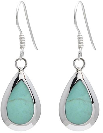 Silverly Tropfenförmige Ohrringe aus Sterlingsilber mit Türkis für Damen | 925er Silber Birnenförmige Tropfenohrringe mit Haken | Eleganter Blau-Grüner Edelsteinschmuck