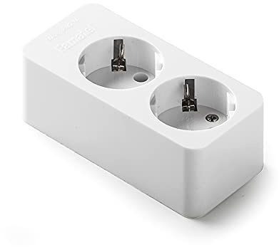 FAMATEL – Regleta 2 Tomas | Sin Interruptor | Sin Cable | hasta 3680W | Protección Infantil | Orientación Tomas a 45o | Evita consumos Fantasma | TT | Lateral | 16A | 250V | Blanco