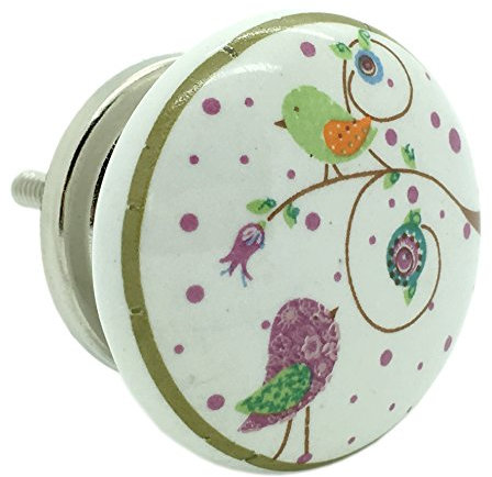 G Decor Oiseaux Jardin Bouton de porte en céramique Vintage Shabby Chic Placard Tiroir Poignée de traction
