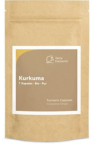 Terra Elements Bio Kurkuma Kapseln (400 mg, 150 St) I Mit schwarzem Pfeffer-Extrakt (Piperin) I Indische Gelbwurz I 100% rein I Vegan I Rohkost