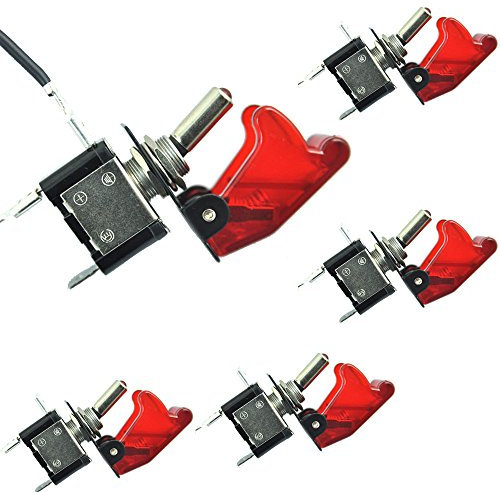 Mintice 5 X Interrupteur Commutateur à Bascule Levier SPST ON/OFF Couvercle Rouge Lumière LED 20A 12V pour Voiture Camion Bateau Moto