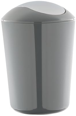 axentia Schwingdeckeleimer, ca. 5 L Kosmetikeimer aus grauem Kunststoff, geruchsaufhaltender Mülleimer mit verchromtem Schwingdeckel