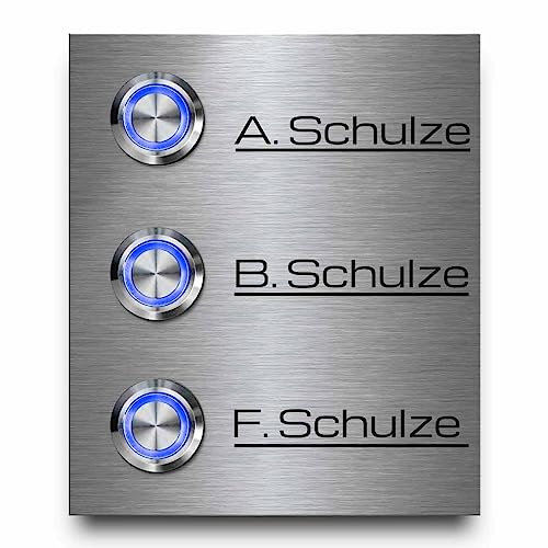 Mehrfamilienklingel Türklingel mit drei Tastern | Klingelschild Modell Schulze 9x10,5 cm - Personalisierte Gravur mit Wunschtext und Motiv - Optional mit diversem Zubehör