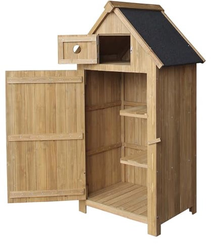 Slim Garden Cabinet made of Fir Wood with Bitumen Roof for Storage, 770x540x1370mm