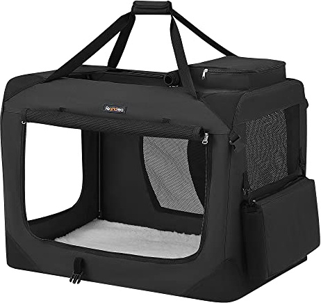 Feandrea Transportín para Gatos y Perros, Plegable, Tamaño XL, Tela Oxford, Malla Transpirable, Portátil, Marco Metálico, con Asas y Bolsillos, 81 x 58 x 58 cm, Negro PDC80H
