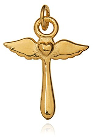 TEMPELWELT Pendentif en forme de croix d'ange 17 x 21 mm, argent sterling 925 plaqué or, pendentif en forme d'ange gardien en forme de cœur, pour femme