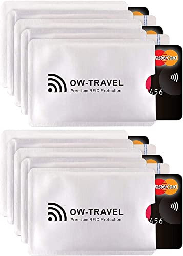 OW-Travel TÜV geprüfte RFID Schutzhülle Kreditkarten 100% Schutz NFC Schutzhüllen, Reisepasshülle Reisezubehör für Kreditkarte Personalausweis EC Bankkarten Visa:10 Kartenschutz Silber