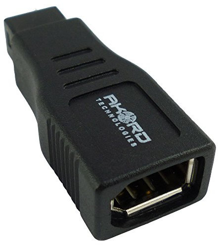 AKORD FireWire 400 to 800 6 Pin Female Port to 9 Pin Male FW 800 Connector Adapter - Black