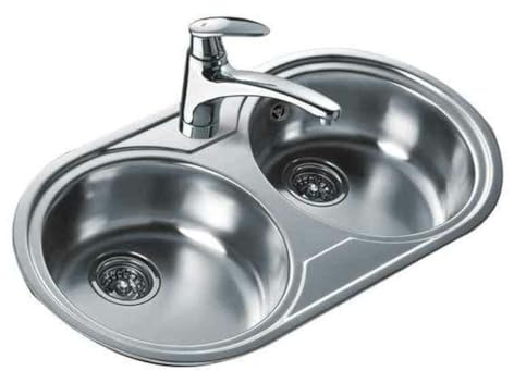 TEKA Fregadero Dos Cubetas Acero Inoxidable 18/10, Válvula Canasta 3 ½”, Profundidad 140 mm, Mueble 80 cm, Sin Orificio Grifo, Modelo DR 80 2C