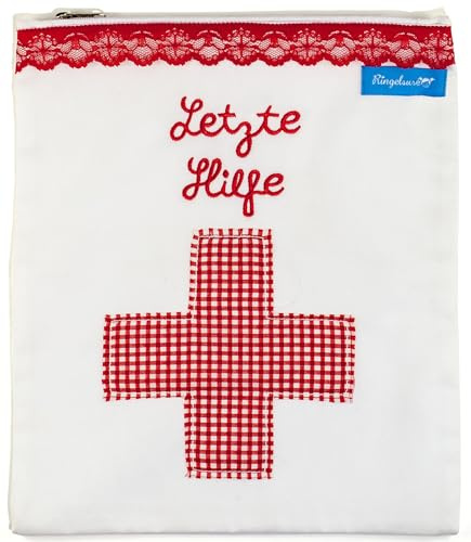 Medikamentenbeutel Medikamententasche Aufbewahrung für Arznei Medikamente Weiß Rote Stickerei Letzte Hilfe Karierter Stoff Kreuz 23 x 28 cm 100% Baumwolle Fair Trade Ringelsuse