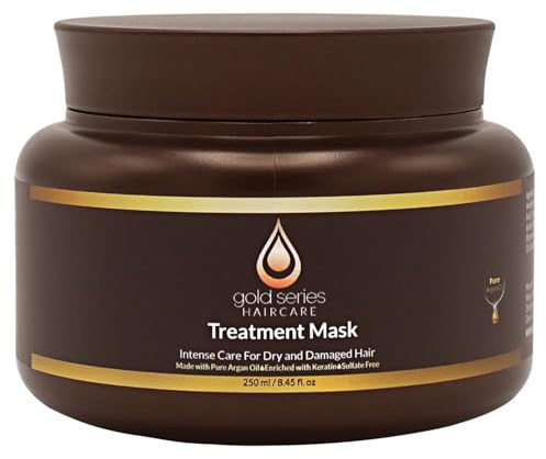 Gold Series Treatment Mask – Deep Hydrating Argan Oil Hair Mask for Dry, Damaged, Color Treated and Curly Hair Enriched with Keratin – Sulfate Free Natural Hair Repair Treatment, 8.45oz