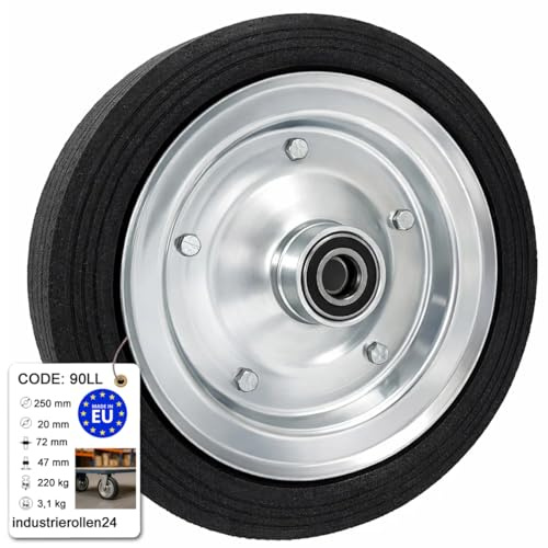 Zscale Ersatzrad Ø250 mm – Schwarzes Industrierad mit Vollgummireifen, Bohrung 20 mm – Robustes Rad für Transportwagen Modell (90LL)