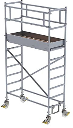 Günzburger Steigtechnik Aluminium-Gerüst auf Rädern mit Holzbalken Gehäuse – 170235