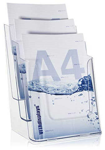 VITAdisplays® Tisch-Prospektständer, DIN A4, 3 Etagen, Transparent (NE-240)