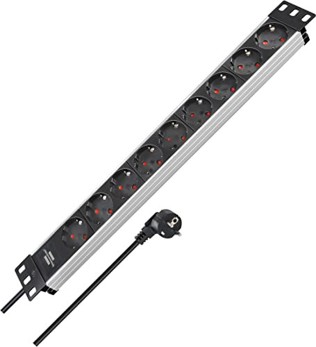 Brennenstuhl ALU-Line regleta enchufes 19 para Armario Rack con 9 Tomas de Corriente (Cable de 2 m, Unidad de distribución, 19 Formato para Montaje, sin Interruptor)