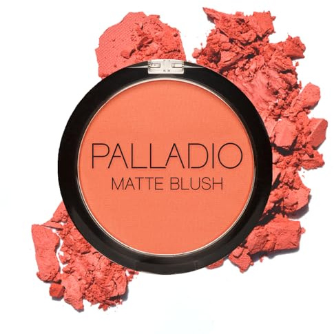 Palladio Matte Blush, Brushes onto Cheeks Smoothly, Soft Matte Look and Even Finish, Flawless Velvety Coverage, Effortless Blending Makeup, Flatters the Face, Convenient Compact, Toasted Apricot