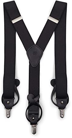 Tommy Hilfiger mens 32mm With Convertible Clip, Button and Strap apparel suspenders, Black, One Size US