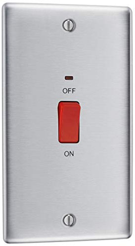 BG Electrical Large Cooker Control Switch Unit with LED Power Indicator, Double Plate, Double Pole, Raised Profile, Round Edges, Nexus Metal, Brushed Steel, 45A, NBS72