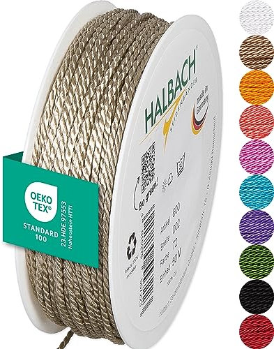 Halbach Seidenbänder Premium Kordel (perlmut) | Breite 2mm Länge 50m | Made in Germany & Öko-Tex Zertifiziert | glänzende Satinkordel aus Acetat