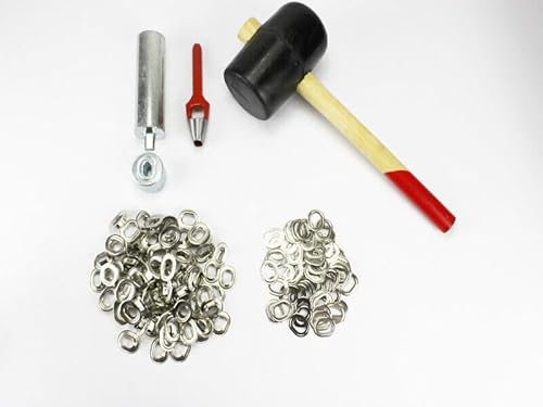 Oval Einschlagstempel Locheisen Hammer 17 x 11 mm + 100 Ösen Messing Nickel rostfrei