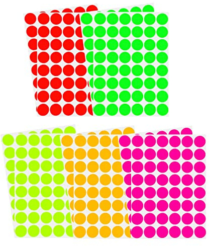 Etiketten Neon Bunt 17mm runde Sticker - 1,7cm Aufkleber 480 Stück von Royal Green