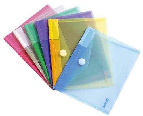 Tarifold Dokumententasche/Sammeltasche Din A5 Mit Siebdruckdesign und Klettverschluss - 6 Stk. sortiert (Blau, Lila, Grün, Gelb, Pink & Transparent) - 510259