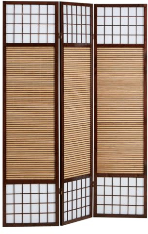 Homestyle4u 62, Paravent 3 teilig Dunkelbraun Bambus Sichtschutz Shoji Raumteiler Holz
