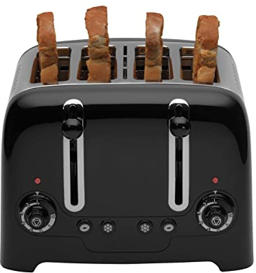 Dualit 4 Slice Lite Toaster | 2kW Toasts 120 Slices an Hour | Polished with High Gloss Black Trim | Bagel & Defrost Settings | 36 mm Wide Slots | 46205