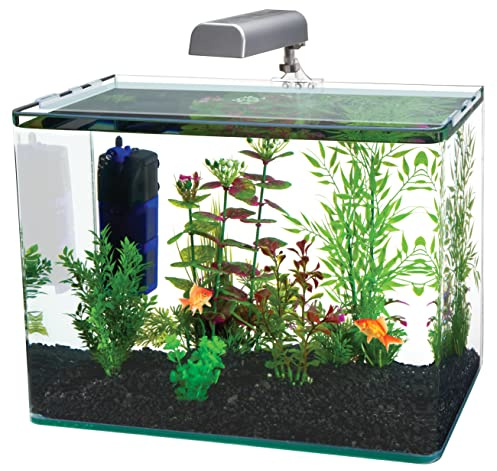 Penn-Plax Radius Curved Corner Glass Aquarium Kit - Includes 10 White Bulb Led Light and Cascade CIF1 Internal Filter - Compact Tank for Fish, Shrimp & Small Aquatic Setups - 7.5 Gal Tank
