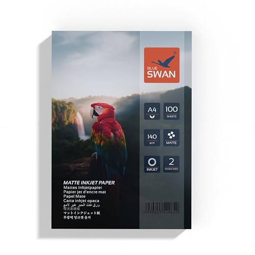 BLUE SWAN Carta Fotografica Opaca A4, 100 Fogli, 140 g/m², Fronte-Retro, Alta Brillantezza dei Colori, Bassa Riflettività, Asciugatura Rapida, Compatibile con Stampanti Inkjet