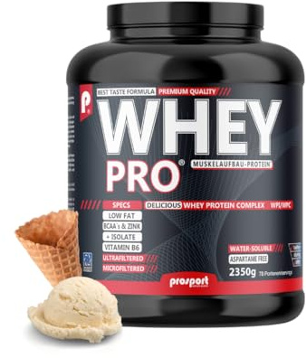 Prosport WHEY PRO® Whey Protein Pulver – Ice-Cream 2350g – Konzentrat-Isolat-Mix, Eiweißpulver mit Zink, Vitamin B6 & EAAs, Protein Shake für Muskelaufbau