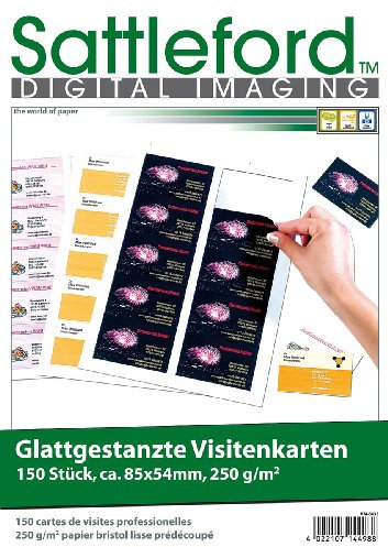 Sattleford Visitenkartenpapier: 150 Business-Visitenkarten mit glatten Kanten, Laser & Injekt, 250g/m² (Namensschild, Visitenkarten Druckerpapier, Fotopapier Laserdrucker)