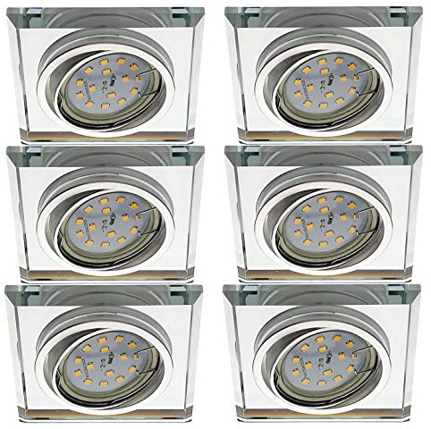 Trango 6er Set *CRYSTAL* Deckenstrahler 6729S-06GUSD aus Glas handgeschliffen inkl. 6x 3-Stufen dimmbar GU10 LED Leuchtmittel 3000K warmweiß, Einbauleuchte, Einbauspot, Deckenleuchte