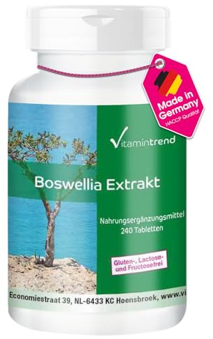 Vitamintrend Extracto de Boswellia, 240 tabletas, estandarizado a ácidos boswélicos, complemento alimenticio vegano sin estearato de magnesio, fabricado en Alemania