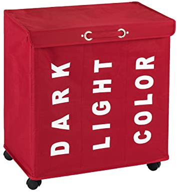 WENKO Contenedor para la ropa sucia Trivo rojo - pongotodo Capacidad: 116 l, Poliéster, 56 x 60 x 35 cm, Rojo