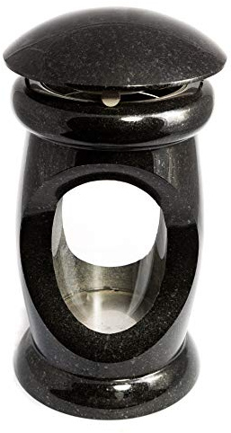 Afterglow Lampe funéraire Deluxe en granit véritable - Noir - Hauteur : 26 cm - Diamètre : 15 cm - Avec socle - Décoration funéraire