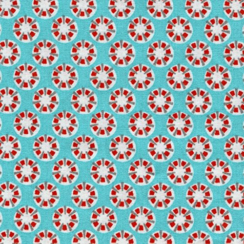 Textiles français Baumwollstoff | Asien - türkis, rot, grau und weiß | 100% Baumwolle | Stoffbreite: 155 cm (1 Meter)