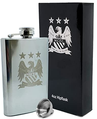 Manchester City FC officiel - Flasque thème football- chromé - coffret cadeau - 12 cl