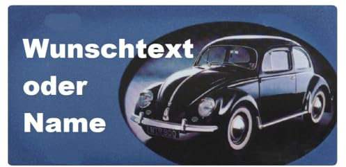 Nummernschild Namensschild VW Käfer Herbie selbst gestalten und bedrucken lassen ✓ Ideale Geschenkidee | Individuel | Autoschild mit Namen & Spruch beschriften | Aluschild, Wunschtext Beetle