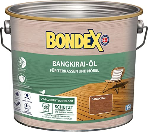 Bondex Bangkirai Öl 2,5 L für 55 m² | Extrem wasserabweisend | Schützt vor Rissbildung und Austrocknung | Atmungsaktiv | matt | Holzöl | Holzschutz