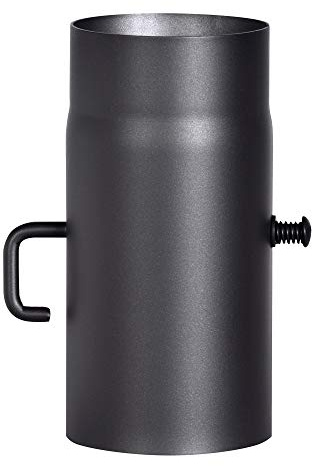 FIREFIX R120/2D Ofenrohr aus 2 mm starken Stahl (Rauchrohr) in 120 mm Durchmesser, für Kaminöfen und Feuerstellen, Senotherm, schwarz, 250 mm lang mit Regulierklappe
