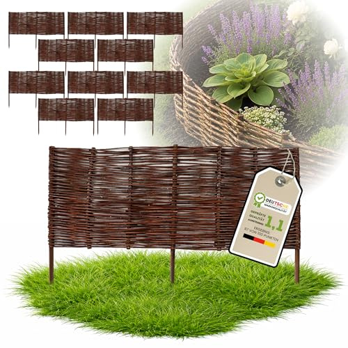 Floranica Staket av vide Rabattkant till trädgård gräsmatta Trä Stolpe Alträ Gräskant 10 stycken höjd: 40cm längd: 100cm