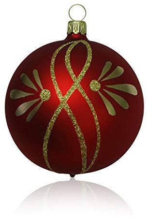 Lauschaer Glas Christbaumkugeln rot matt mit Ranken 3 Stück d 8cm Christbaumschmuck Weihnachtsbaumschmuck mundgeblasen, handdekoriert