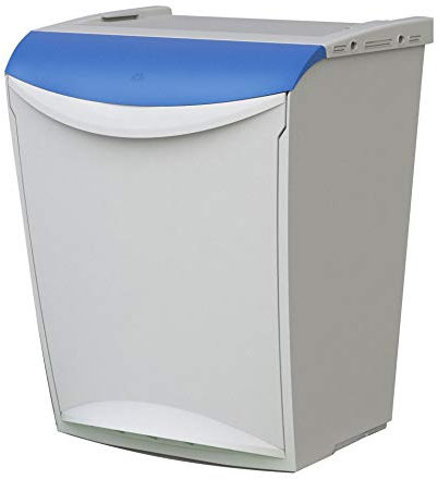 Sistema modular de reciclaje con tapa frontal azul, cubeta interior y acoplamiento flexible, capacidad 25L | Denox