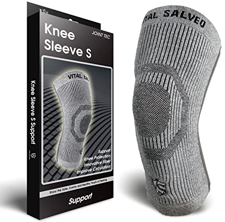 Vital Salveo-Compression Joint Protection Recovery Knee Sleeve/Brace S-Support, Pain Relief, Sports and Daily wear-Light Grey (1PC) Large