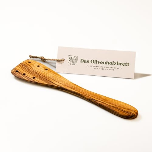 DAS OLIVENHOLZBRETT®Pfannenwender mit 6 kleinen Löchern, Schaber ca.30cm | ein hochwertiger Küchenhelfer aus Olivenholz/ schonend zu Pfannen/langlebig und dekorativ/aus Holz