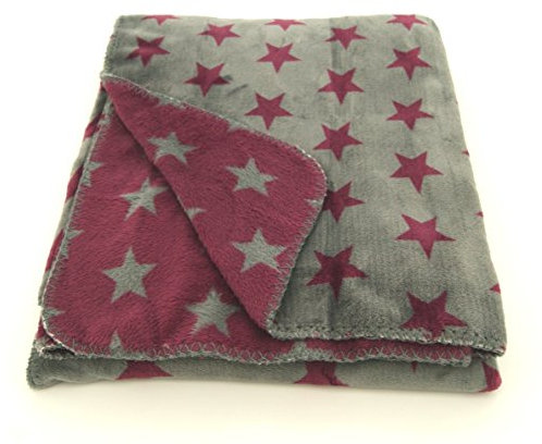 Kuscheldecke XL 150x200 cm Sterne in beere pink und grau - super weiche Flanell Microfaser Wohndecke fusselfrei Stars Decke Typ281