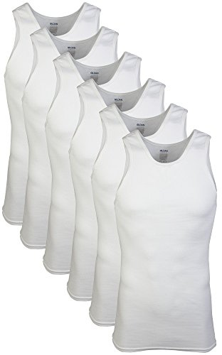 Gildan Men's A-shirt Tanks, Multipack, Style G1104, White (6 Pack), Large